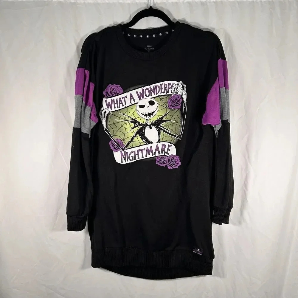 Nightmare Before Christmas Sweater Women's Medium Black Graphic Print